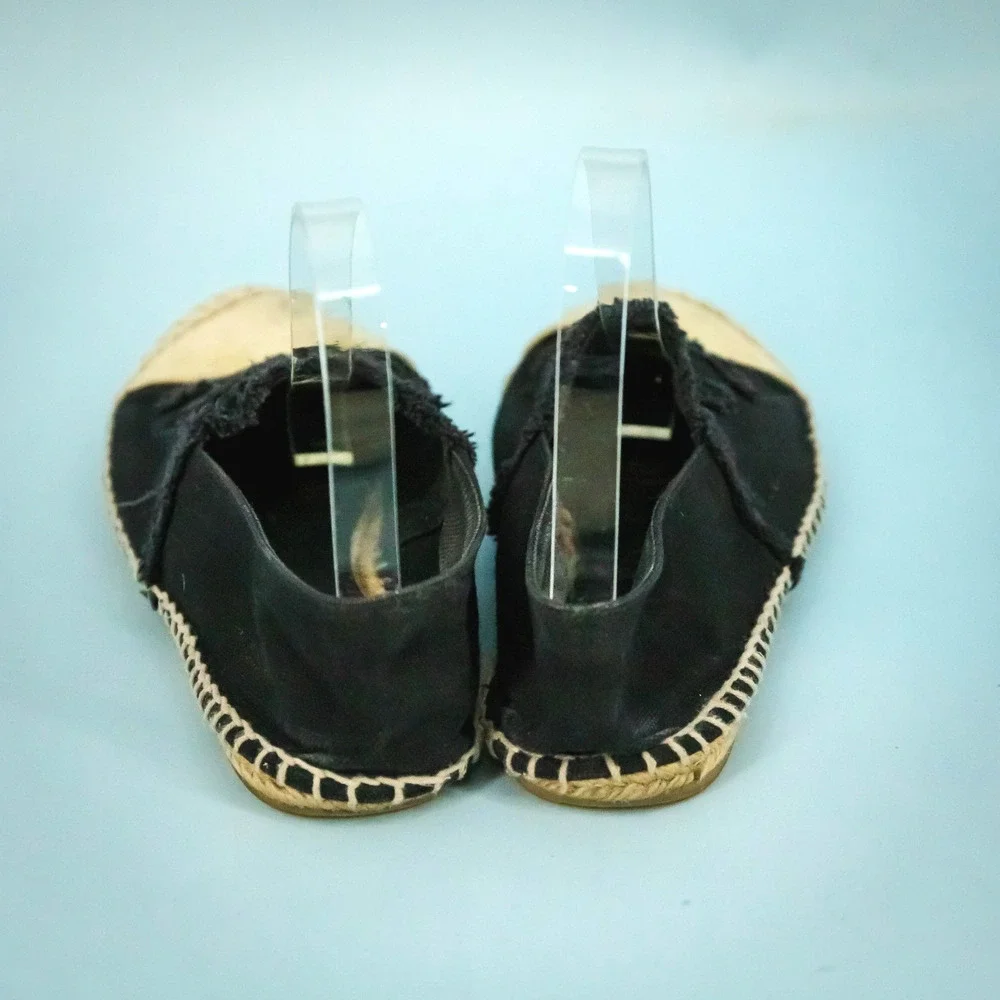 Chanel 39 Size 8.5 US Black Canvas CC Logo Espadrille Slip On Flats Shoes
